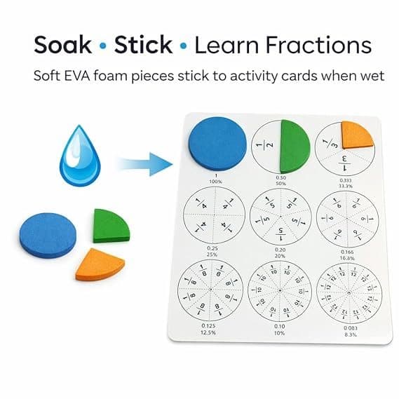 Fraction Manipulatives Learning Puzzle - EVA Foam Math Games for Kids Ages 4-8, Sensory Water-Sticking Fractions Set with Activity Sheets, Educational Home School Classroom Supplies 3