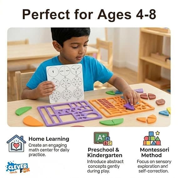 Fraction Manipulatives Learning Puzzle - EVA Foam Math Games for Kids Ages 4-8, Sensory Water-Sticking Fractions Set with Activity Sheets, Educational Home School Classroom Supplies 2