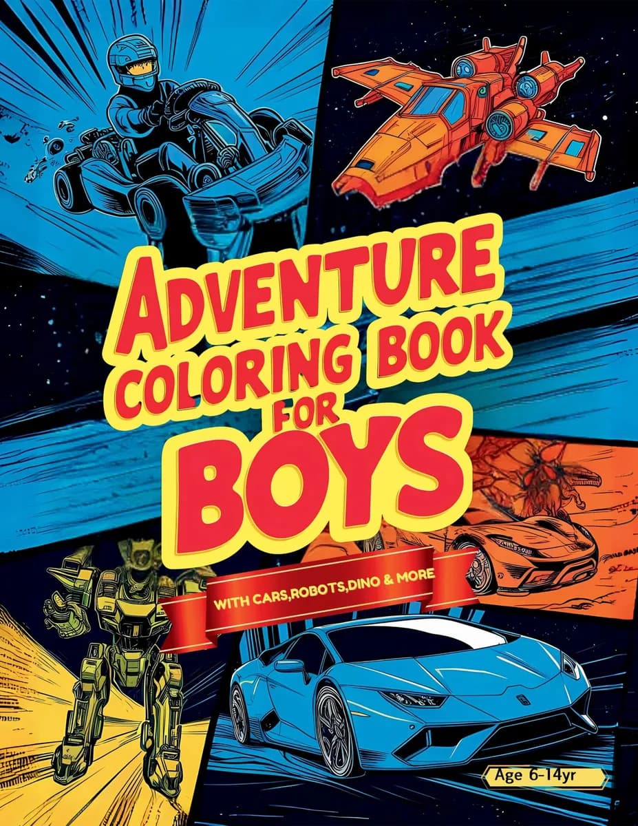 Adventure Coloring Book for Boys: Featuring Over 50 Action-Packed Coloring Adventures: Cars, Vehicles, Space, Robots, Dragons, Pirates, and More for Boys Aged 6-14!